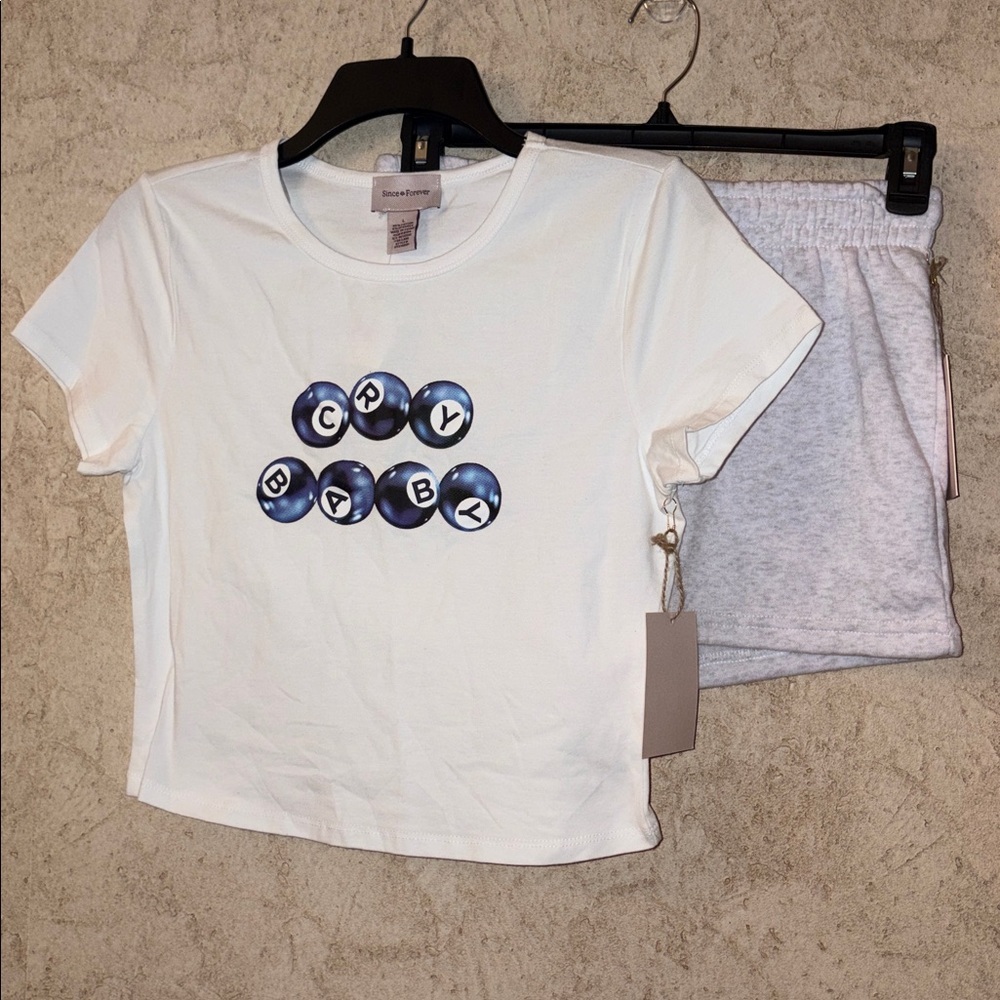 Since & Forever Cry Baby Tee Short Set #8714